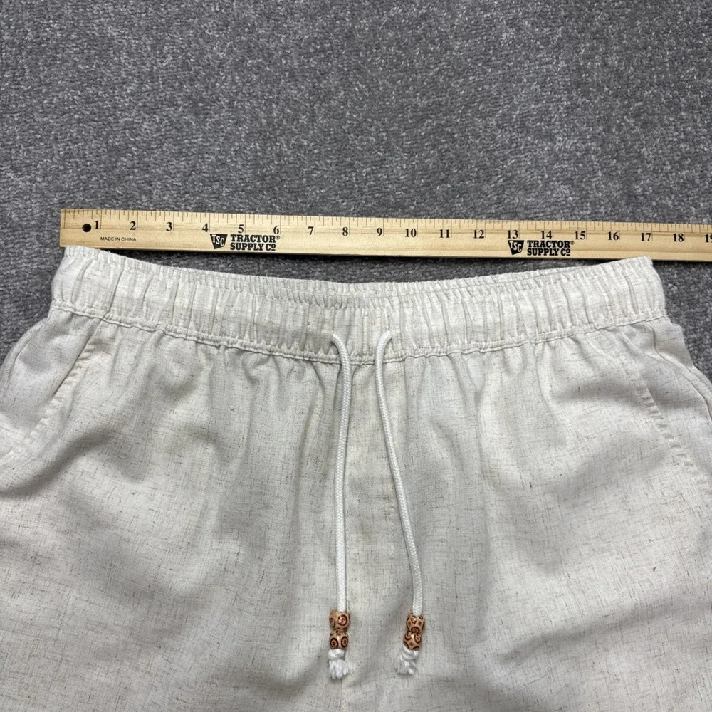 Men's Large Linen Blend Shorts Off White Tie Drawstring Coofandy